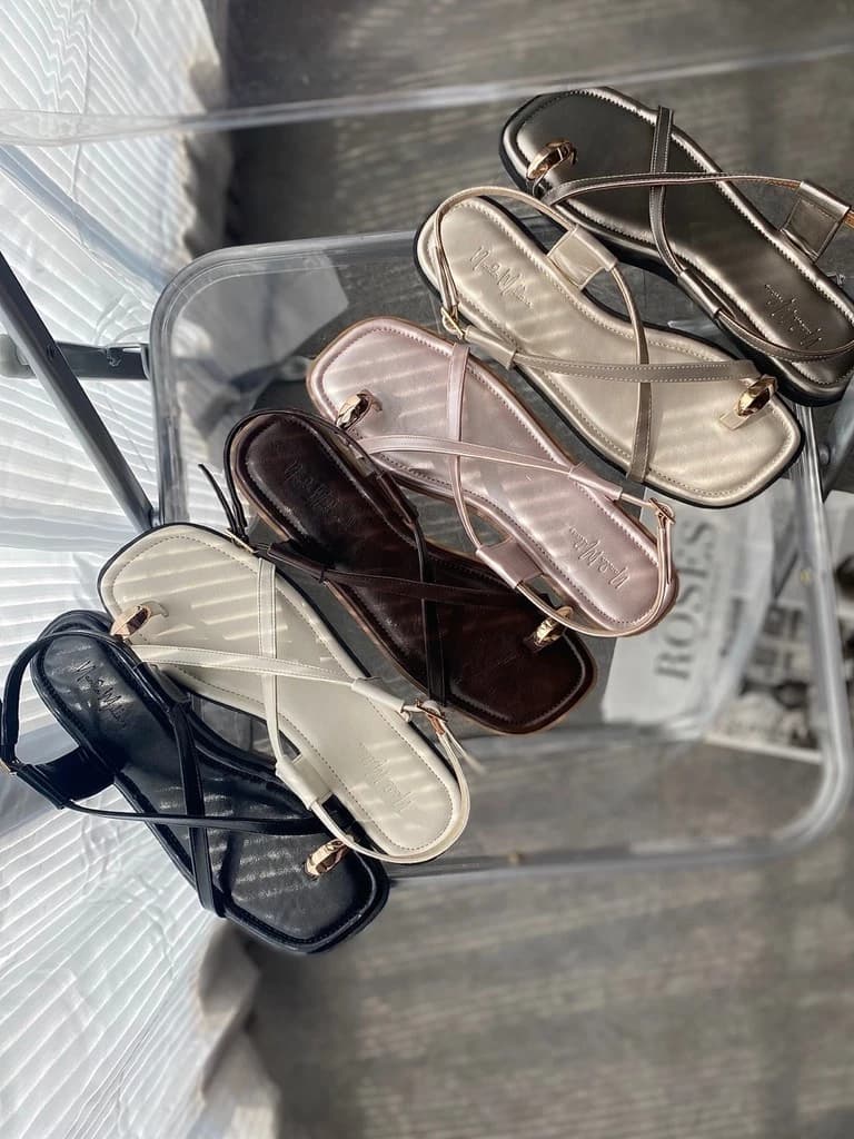 sandal flat wanita korean style kekinian sendal tali felicia sol karet anti slip