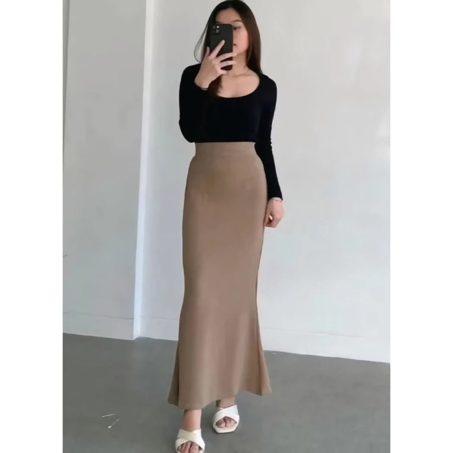 Skirt Rok Flare Lunar Mermaid Duyung Panjang Maxi Midi Wanita Bahan Scuba melar