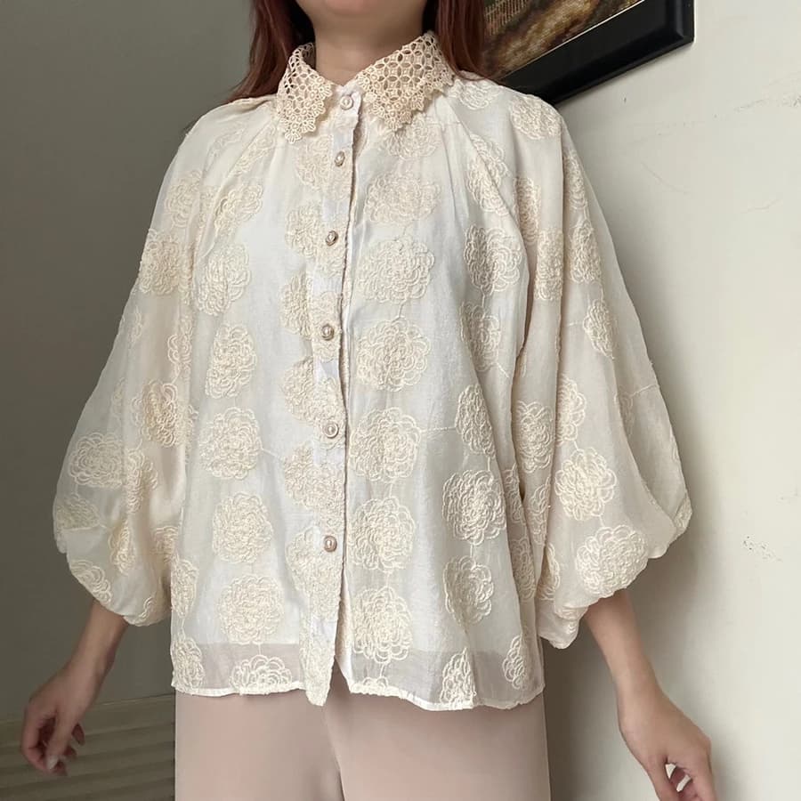 Liliana Top atasan blouse kemeja wanita kerja organdi bordir korean style by Biel the Label