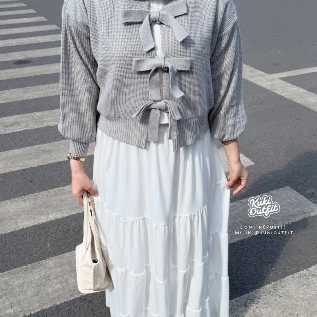 Kuki Outfit - Crop Cardigan Rajut Pita Atasan Wanita Korean Style Luvwel KS02