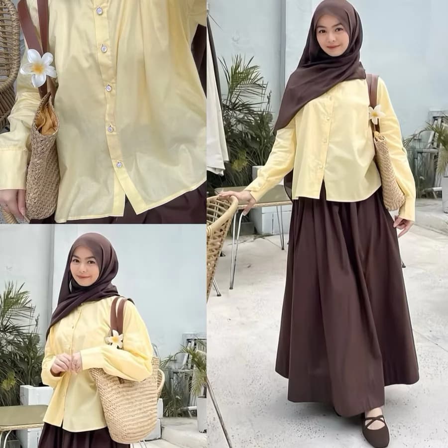 Cania Skirt Rok Basic Linen Wanita – Rok Panjang Casual Korean Look Minimalis Kekinian