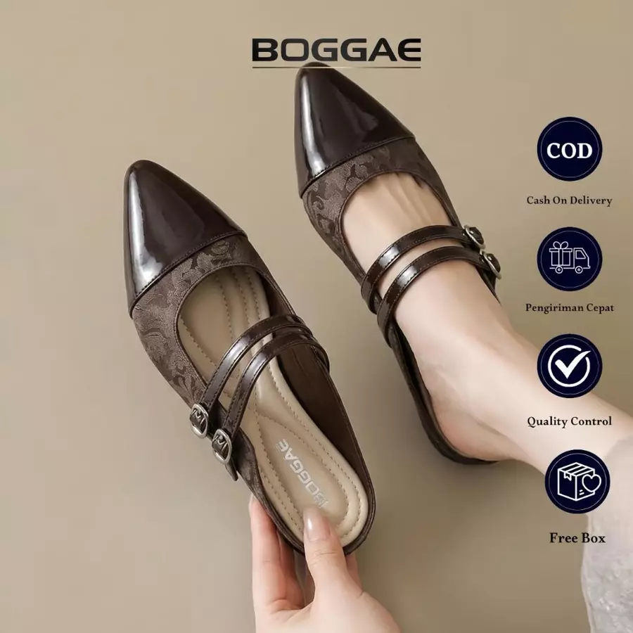 Sepatu Sendal Flat Mules Korea Mewah Wanita Model Gesver Korea