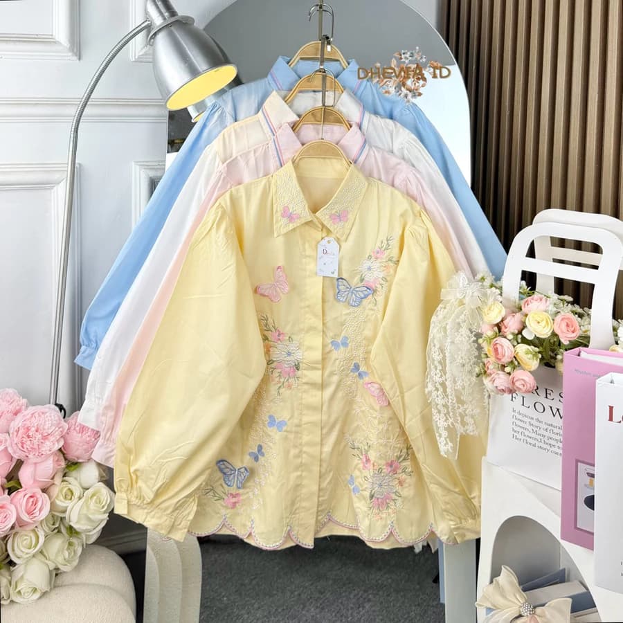 KAMAYI KEMEJA COTTON POPLINE MOTIF BORDIR ATASAN WANITA LENGAN PANJANG