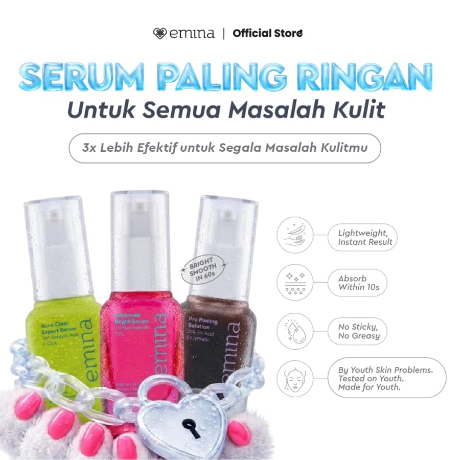 Emina Serum Series 17 ml - Serum Brightening Mencerahkan, Serum Acne, Peeling Serum, Exfoliasi Serum