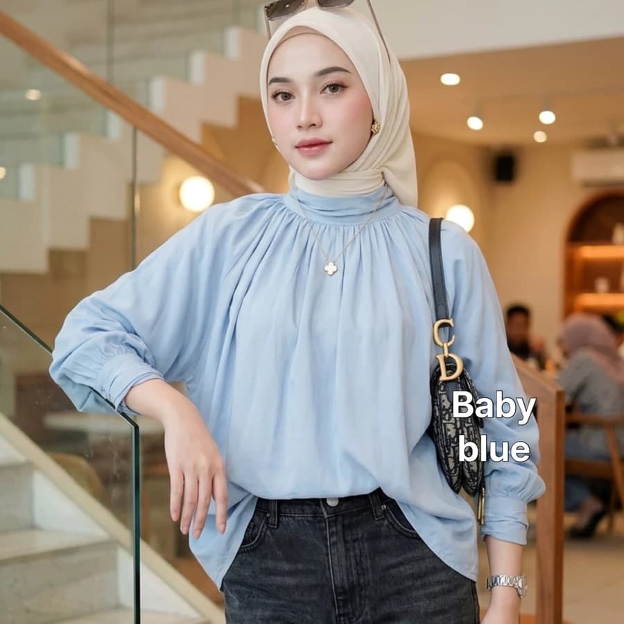 Dyana Blouse| kemeja blouse atasan batwing wanita panjang rayon twill kekinian