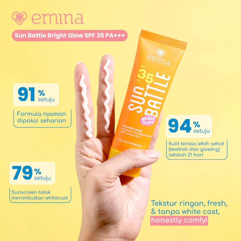 Emina Sun Battle Bright Glow SPF 35 PA+++ - Sunscreen Wajah | Merah Jingga Official
